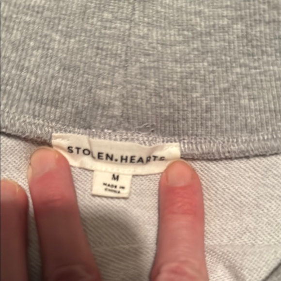 Like new Women's Off-Shoulder Light Gray Sweatshirt with ties at cuffs - Picture 3 of 8